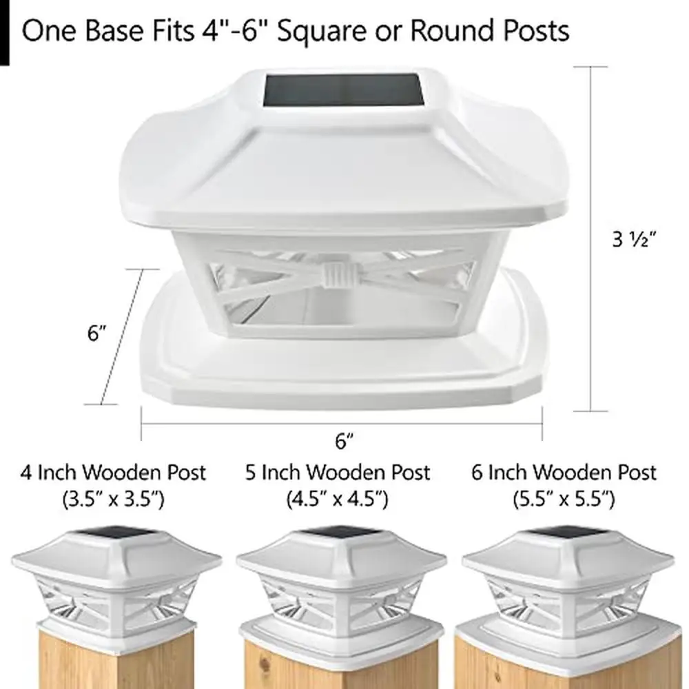 Solar LED Post Cap Lights 8 Pack 4x4 5x5 6x6 Wooden Posts Bright Warm White Light Cordless & Waterproof Includes Different Bases
