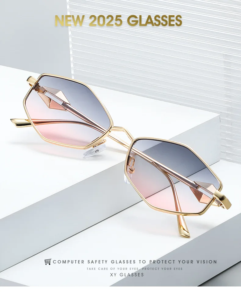 Neue Retro-Sonnenbrille aus Metall mit Polygon-Rhombus-Form – trendige UV-Schutzbrille für Männer und Frauen – Detail 1
