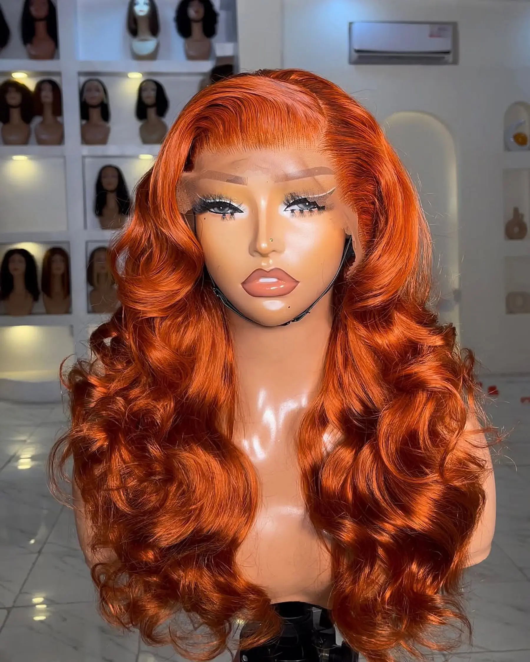 Ginger Orange Blonde Color Loose Wave 13X4 Lace Frontal Synthetic Wig For Women Preplucked Bleach Knots Cosplay Daily Party 1