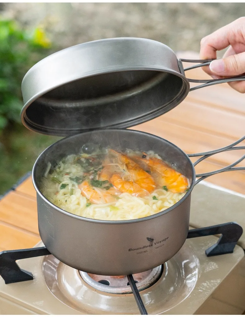 

1300ML Titanium Mess Kit Camping Hiking Picnic Cookware Lunch Box Outdoor Lightweight Nonstick 2 Piece Cooking Pot Bowl Tool