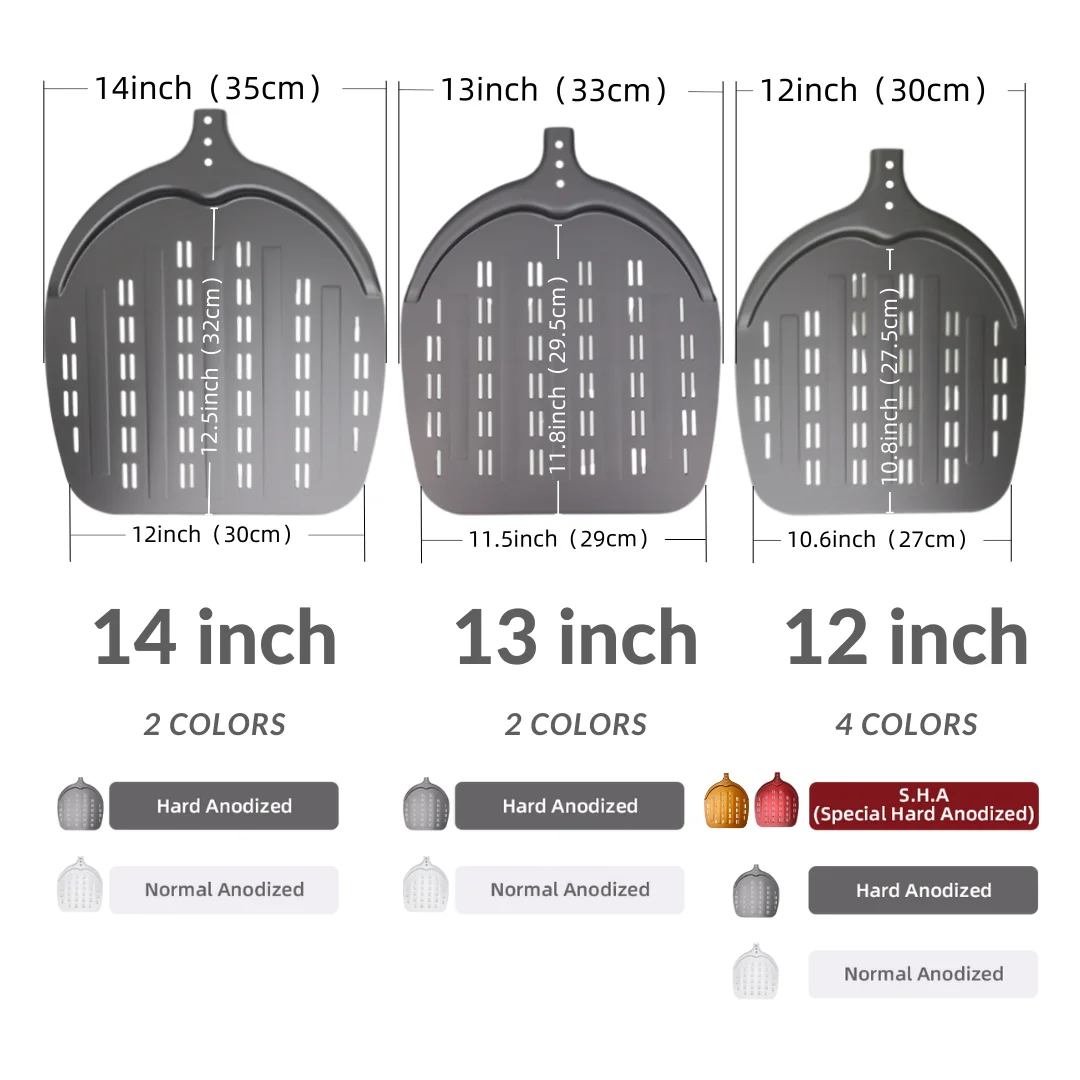 12 13 14Inch Pizza Peel Long Handle Turning Aluminum Pizza Turner Nonstick Baking Tool Perforated Paddle Kitchen Accessory