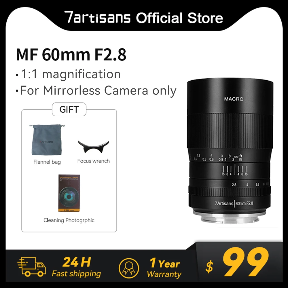 7Artisans 60Mm F2.8 Aps-C 1:1 Obiettivo Macro Prime Per Canon Ef-M M50 Sony E A6000 Nex-3 Zv-E10 Fuji Fx X-T1 X-T4 Micro 4/3 Epm1 Emp2 E-Pl1 E-Pl2 E-P