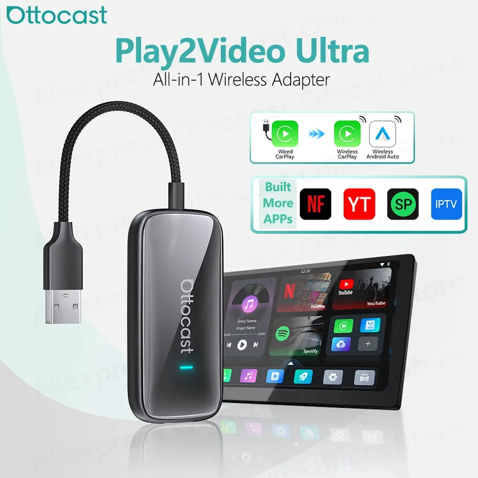 OTTOCAST Play2Video Ultra Wireless CarPlay Android Auto Adapter