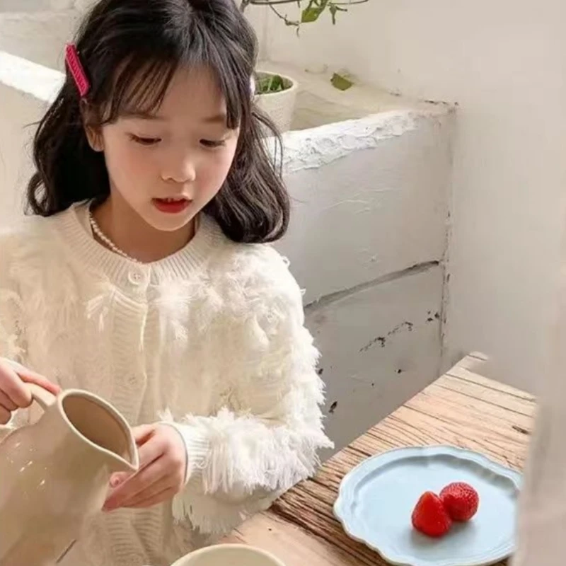 여아용 스웨터 울 코트, 키즈 상의, 뜨게, 보라색, 두껍고 따뜻한 겨울, 가을,  면, 가디건, 아동복, 2023