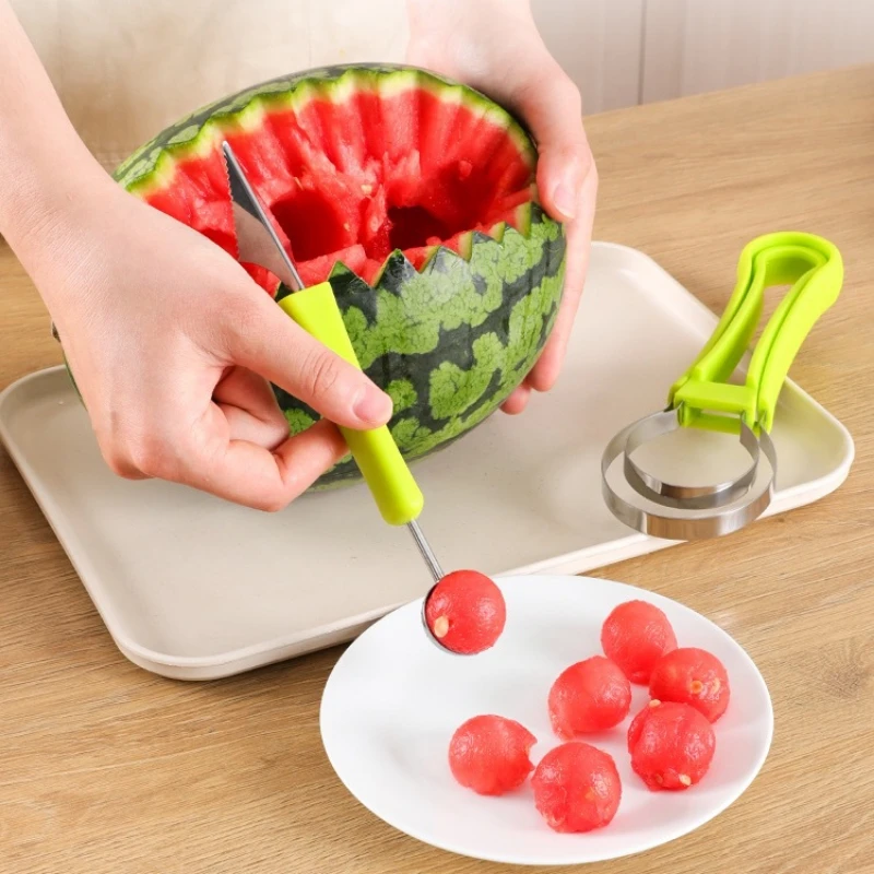 4 in 1 Melon Cutter Scoop Fruit Carving Knife Fruit Cutter Platter Dig Pulp Separator Kitchen Gadgets Tools