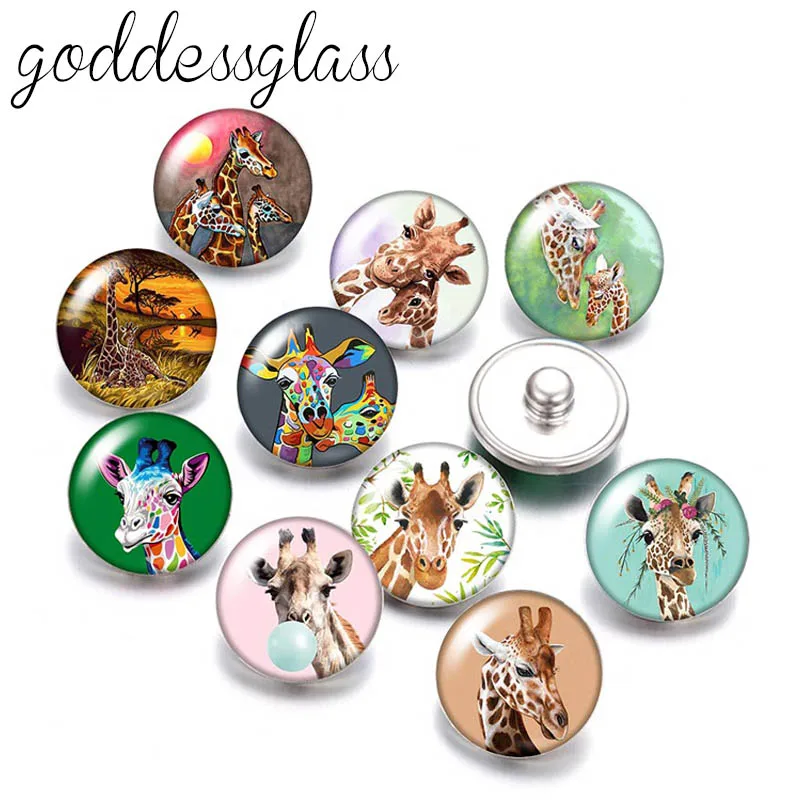 New Cartoon Animals Fox gecko cow giraffe sloth rabbit penguin octopus 10pcs mix Round photo 18mm/12mm snap buttons DIY findings