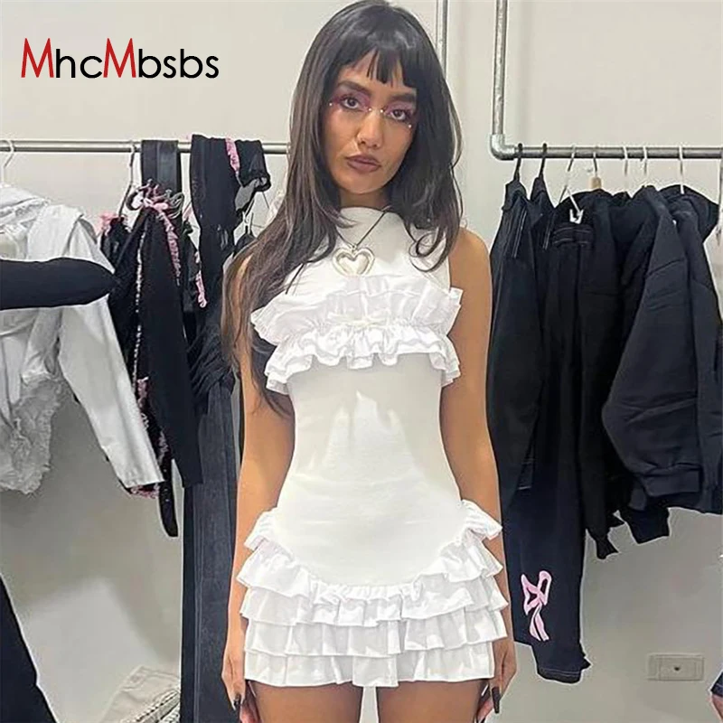 

Соблазнительное облегающее мини-платье без рукавов с оборками, женское однотонное черное элегантное платье в готическом стиле, модель 2024 года, одежда для дня рождения на весну и осень