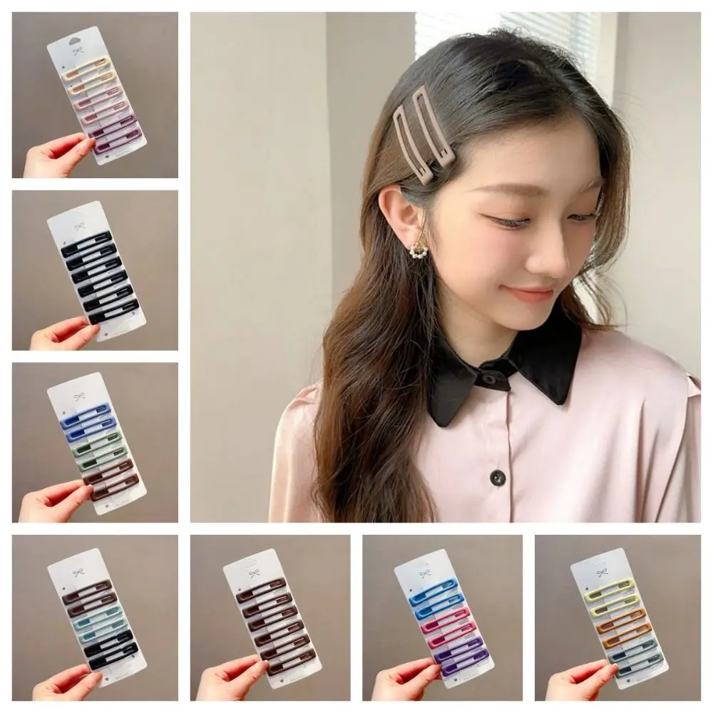 6pcs/set Headwear Korean Style Rectangle Hairpins Frosting Solid Color Geometry Barrettes Hair Clip Geometry Daily