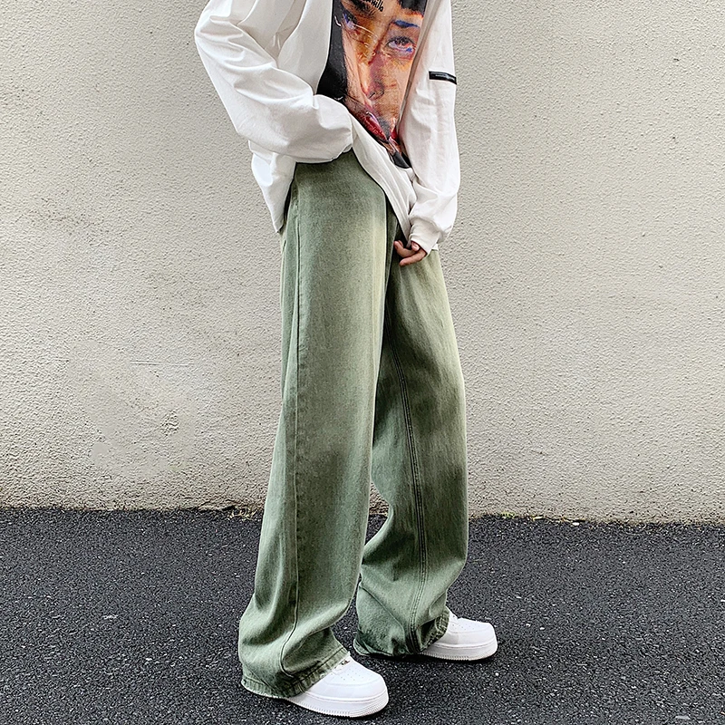 

Korean Style New Fashion Men's Denim Wide-leg Pants 2023 New Autumn Loose Straight-leg Jeans Paneled Denim Trousers Male C242