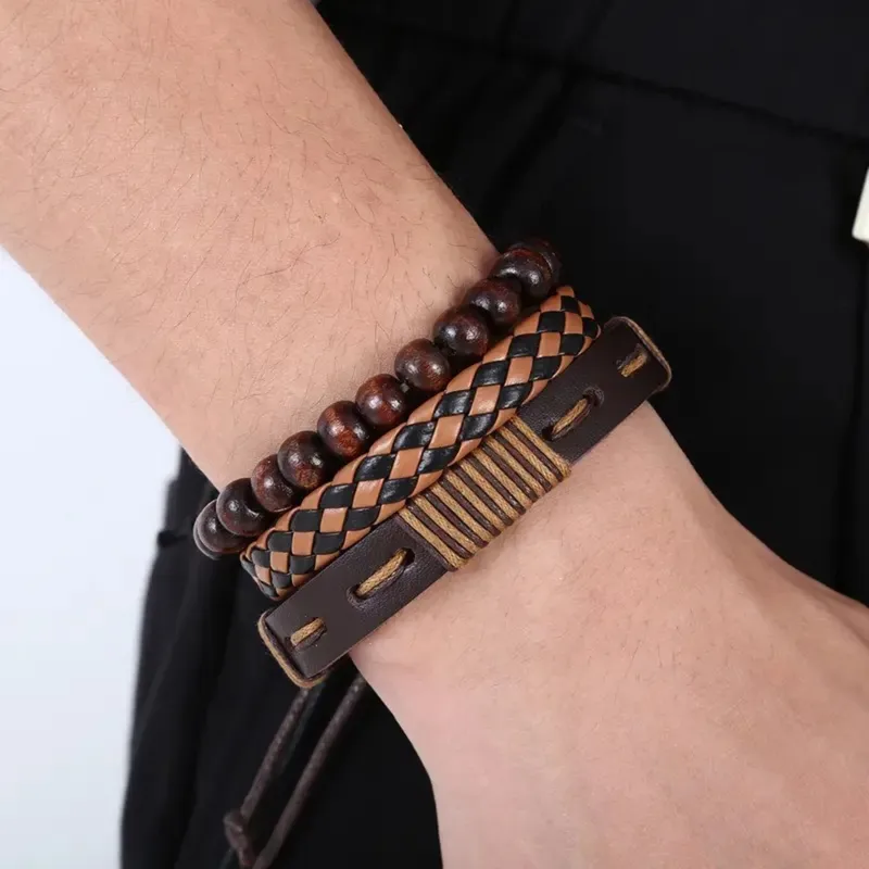12 Pieces Vintage Woven Faux Leather Tiger's Eye & Moonstone Bead Bracelet Set for Casual Party Fashion Accessories (Box Not Inc