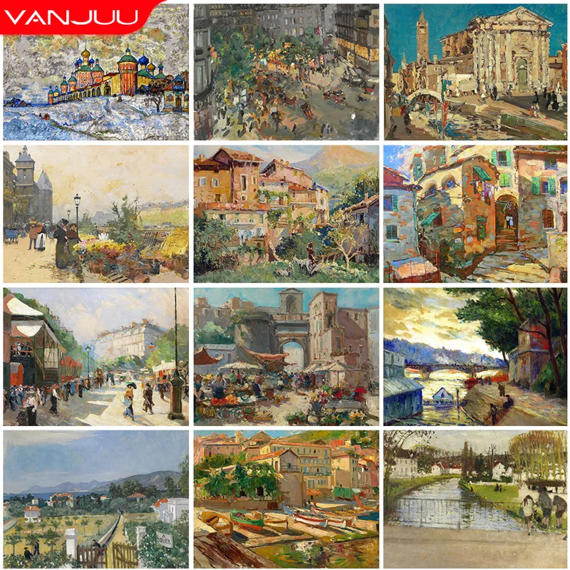 

Portrait 5D Diamond Painting Bustling Lively Street Embroidery Painting Scenery Diamond Mosaic DIY Rhinestone Home Decoration