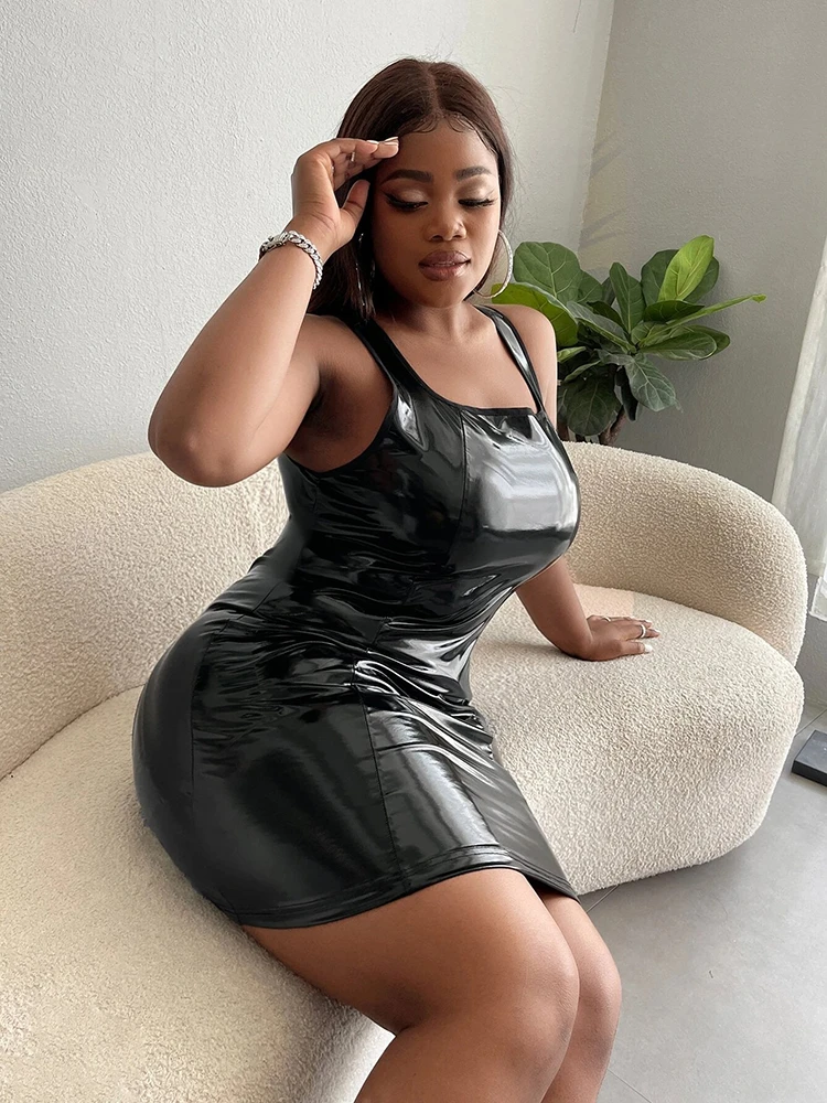 Generisch Glanzende PU-latex clubwear bodycon outfit in grote maten Generisch Glanzende PU-latex clubwear bodycon outfit in grote maten