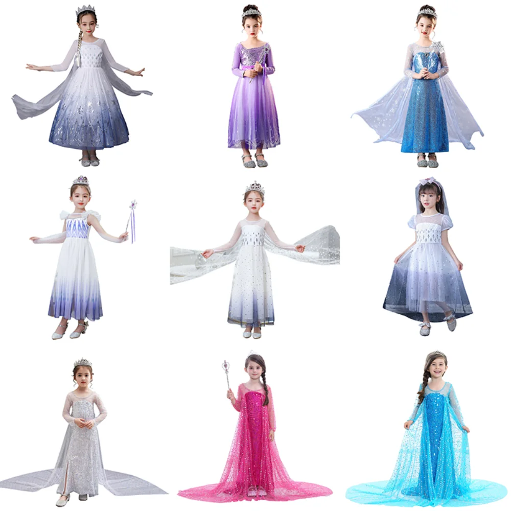

Платье Эльзы, летнее платье для девочек, Косплей принцессы, Снежная королева, костюм для детей, Рождество, Хэллоуин, день рождения, необычные модели