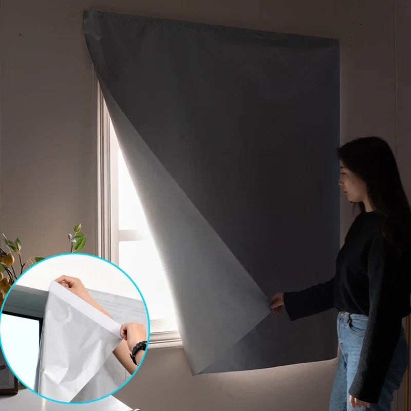 Punch Free Window Sunshade Curtain for Good Sleep Curtain Double Sided Silver 99% Shading Anti-UV Curtain for Home