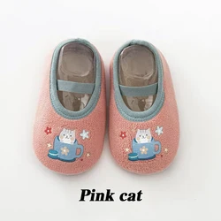 Infant Cozy Anti-Slip Socks with Rubber Sole - Cute Warm Crib Shoes - M (18-24Months) 14CM (Pink cat)
