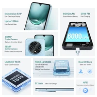 [Мировая премьер] UMIDIGI G100 смартфон Android 14 NFC 6.9" 120Hz 128GB 50MP Triple Camera 6000mAh Battery 20W Charging Dual SIM 2