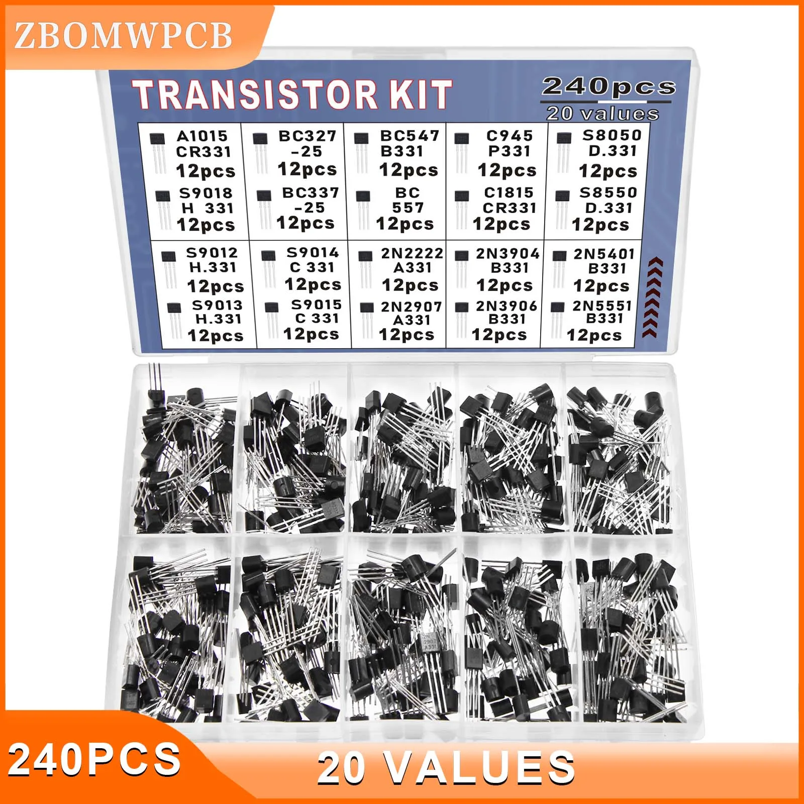 Kit Transistor TO-92 Assortito 10 Valori X20 Pezzi - Include 2N2222, 2N3904, MPSA92 E Altri