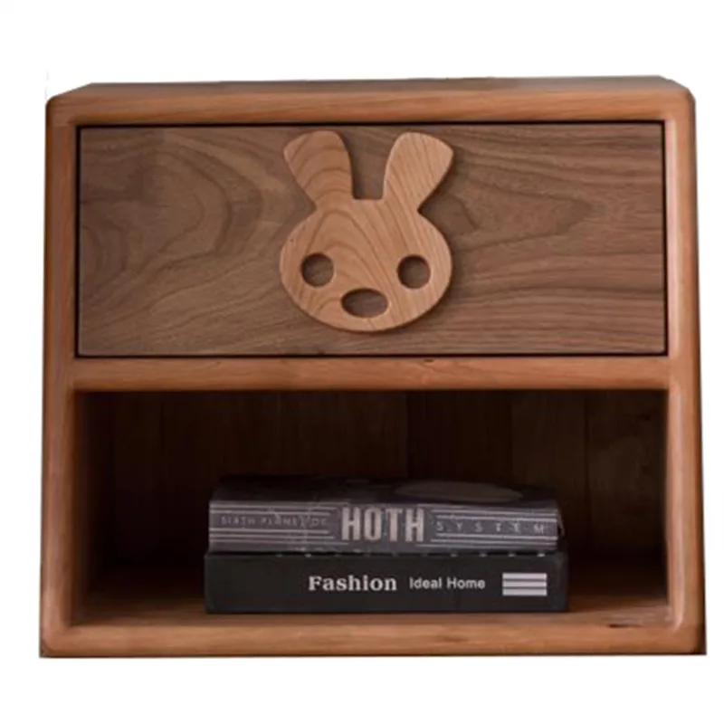 /All solid wood children's bedside table storage cabinet black walnut cherry wood environmentally friendly children's furniture