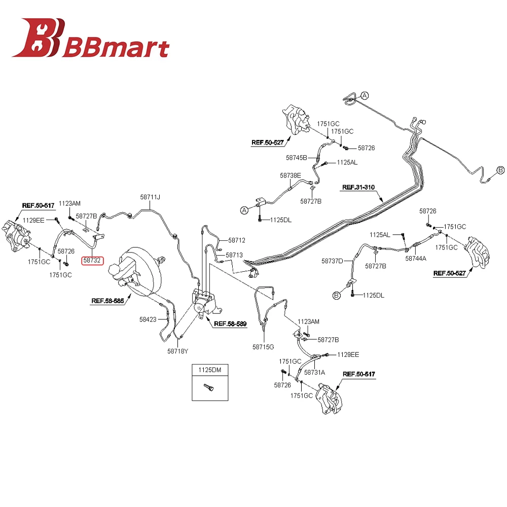 

58732-1X000 BBmart Auto Parts 1 Pcs Front Right Brake Hose For Kia Forte 09 13 Wholesale Factory Price Car Accessories