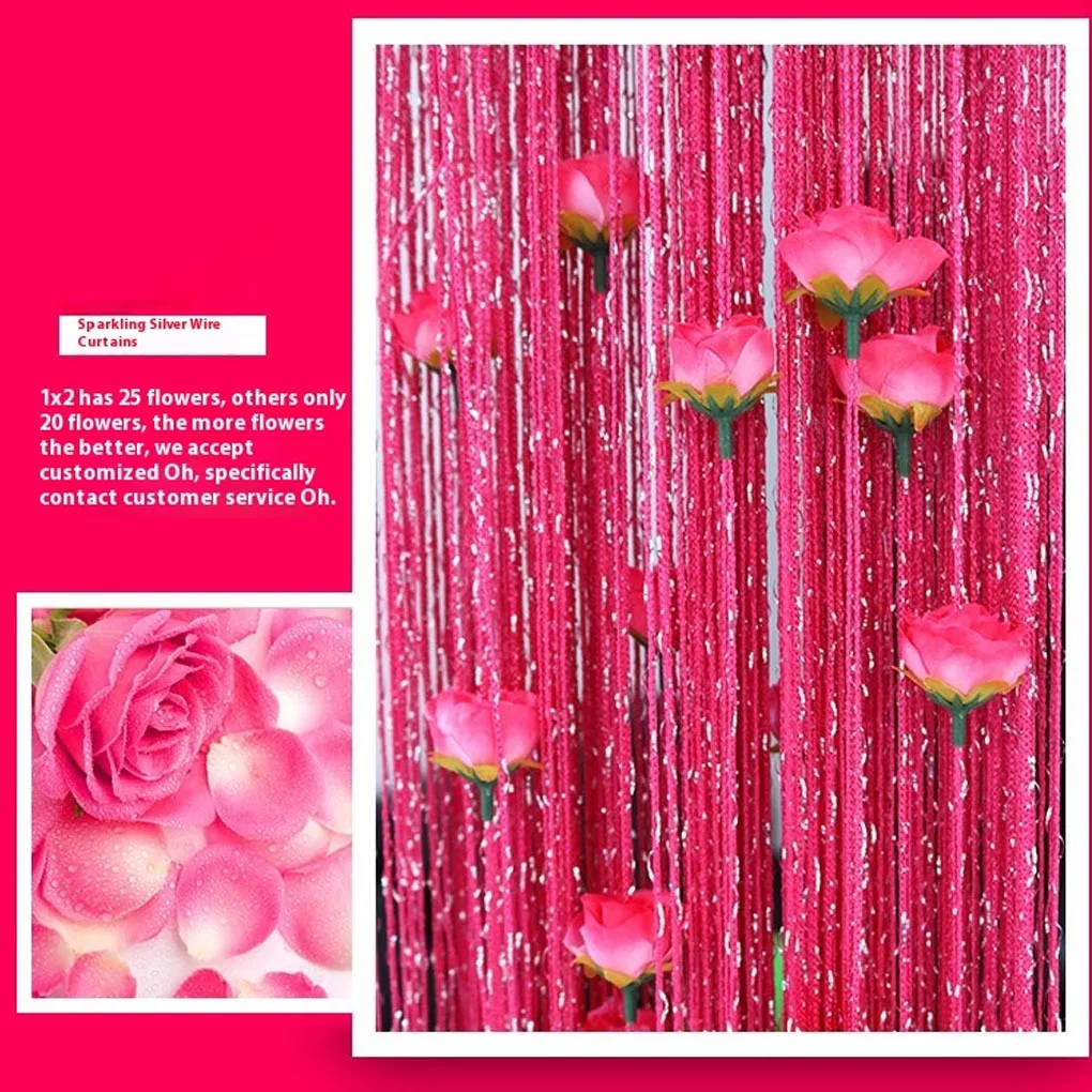 Rose Flower Door Curtain - 3D Tassel String Privacy Window Panel for Living Room Decor