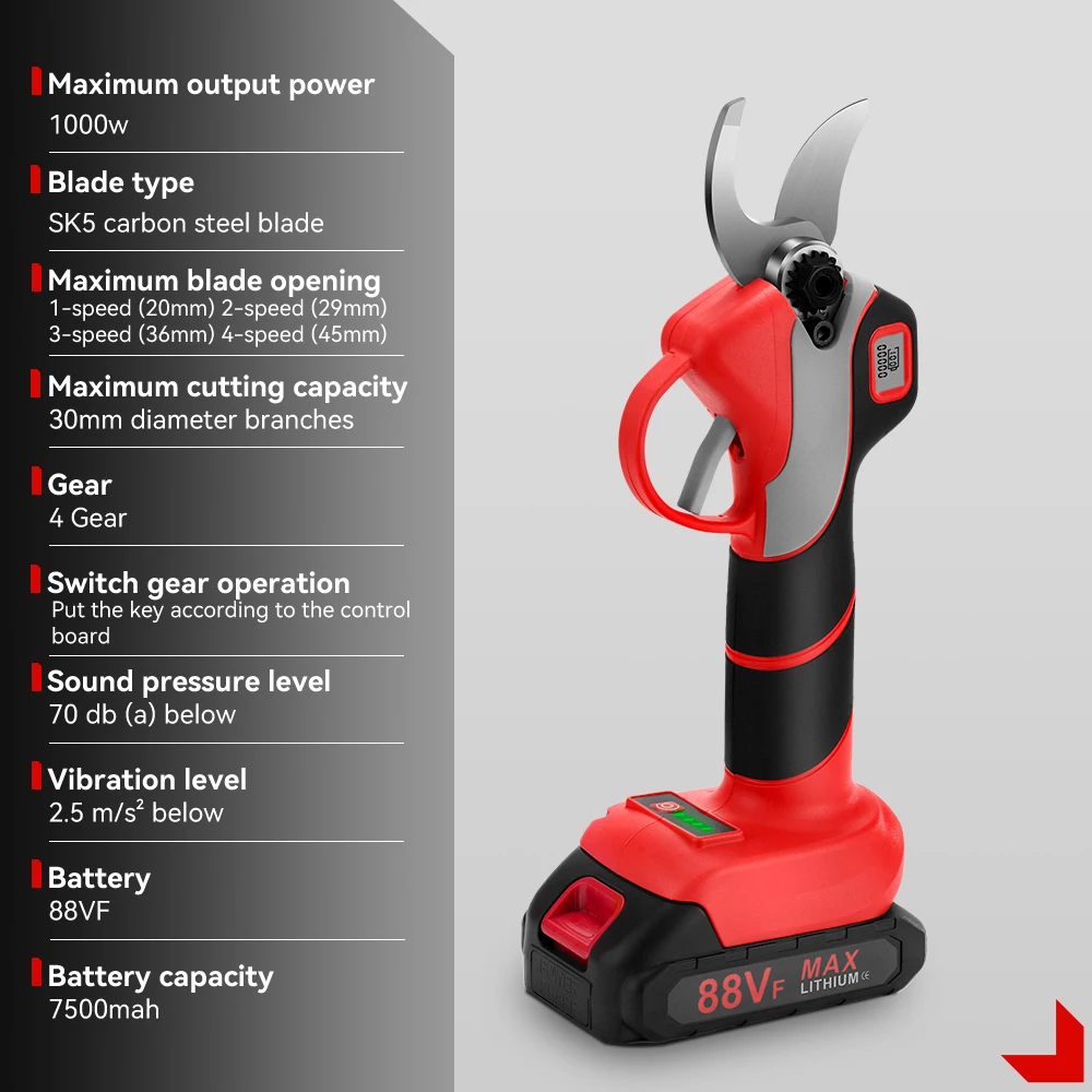 Brushless 30MM Electric Pruning Shears 4Gears Cordless Electric Pruner Branch Rechargeable Gardening Tool For Makita 18V Battery 6