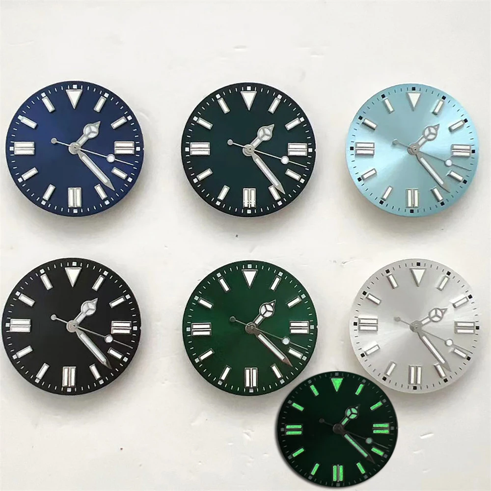 

New 28.5mm Watch Dial and Hands Set, 3D Indexes Shiny Dial, for NH35 NH36 4R 7S Movement Green Luminous Watch Faces Accessories