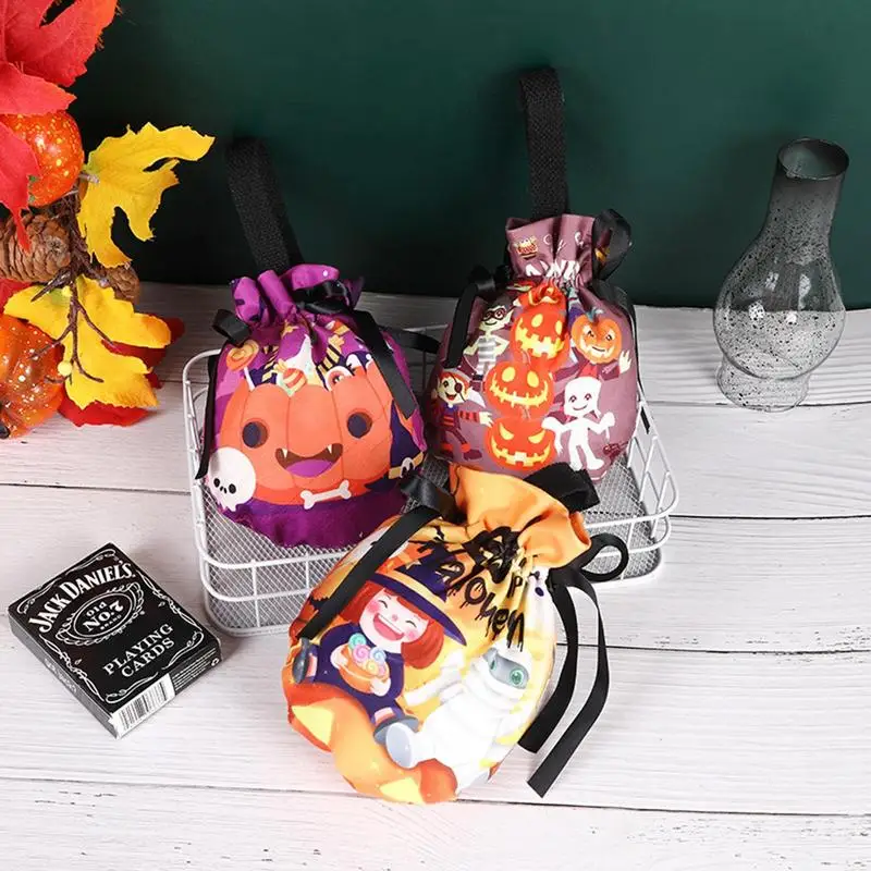 

3PCS Halloween Treat Bags New Halloween Cookie Packaging Bag Cute Halloween Portable Pumpkin Bag Mini Halloween Goodie Gift Box
