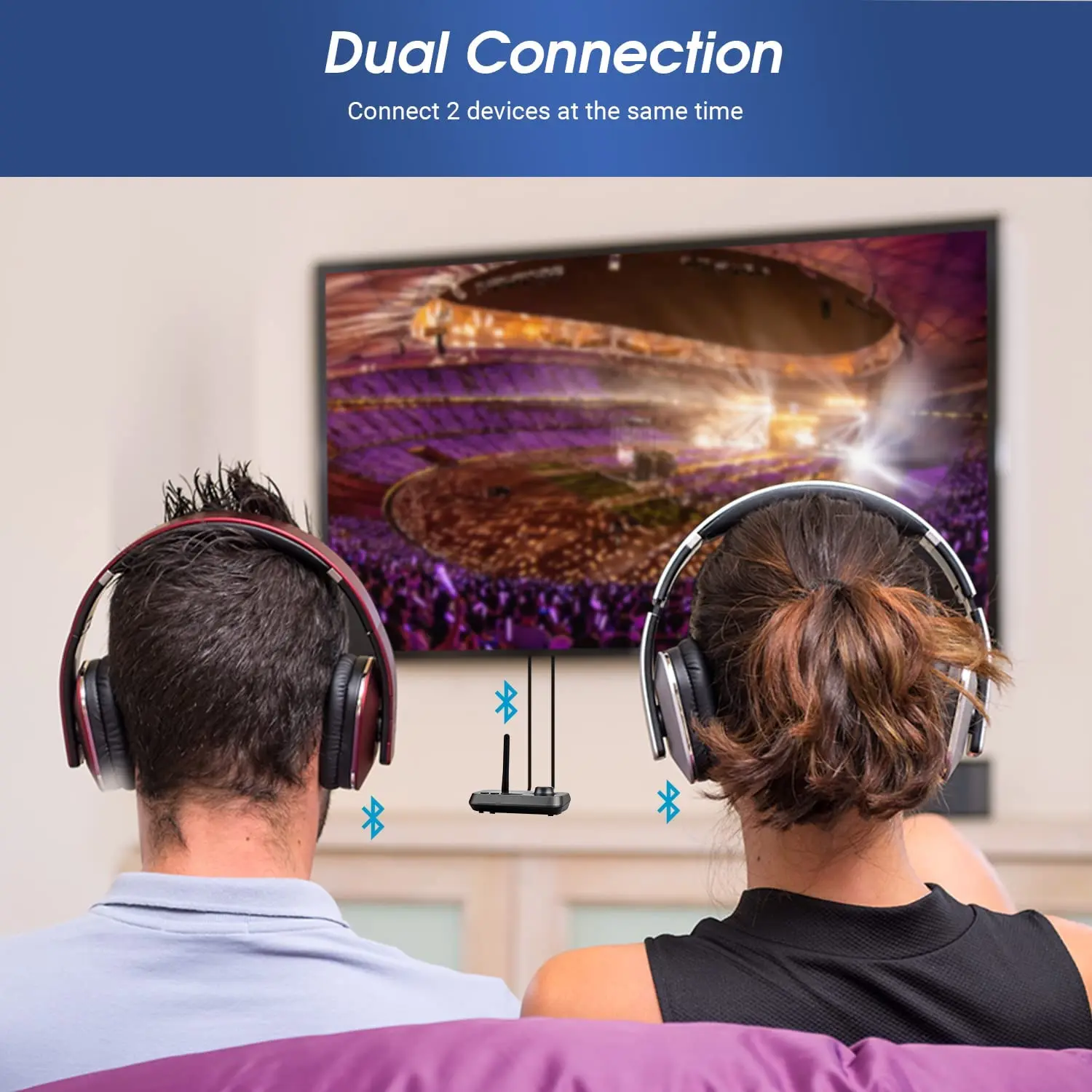 August MR280B Bluetooth 5 Audio Transmitter Receiver Dual Connection for TV Headphones and Hifi Multipoint, Stereo for 2 Device