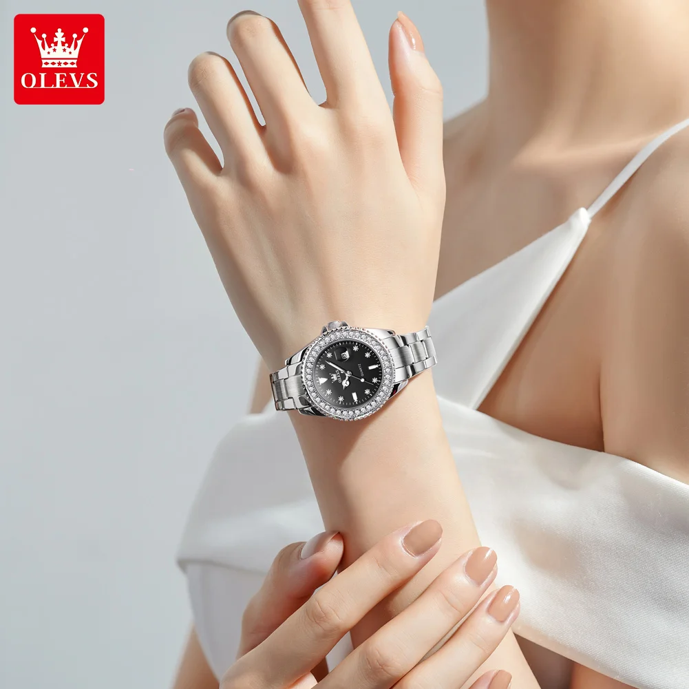 OLEVS 9945 Watch For Women Classic Luxury Calendar Quartz Woman Watch Diamond Scale Waterproof Wristwatch Stainless Steel Strap