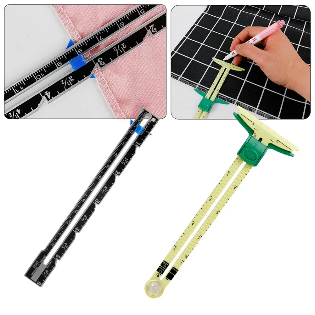 Sewing Tool, 5-IN-1 Sewing Seam Ruler, Measuring Gauge, Patchwork Quilting, Tailor Ruler Sizer, Aluminum Plastic Sliding