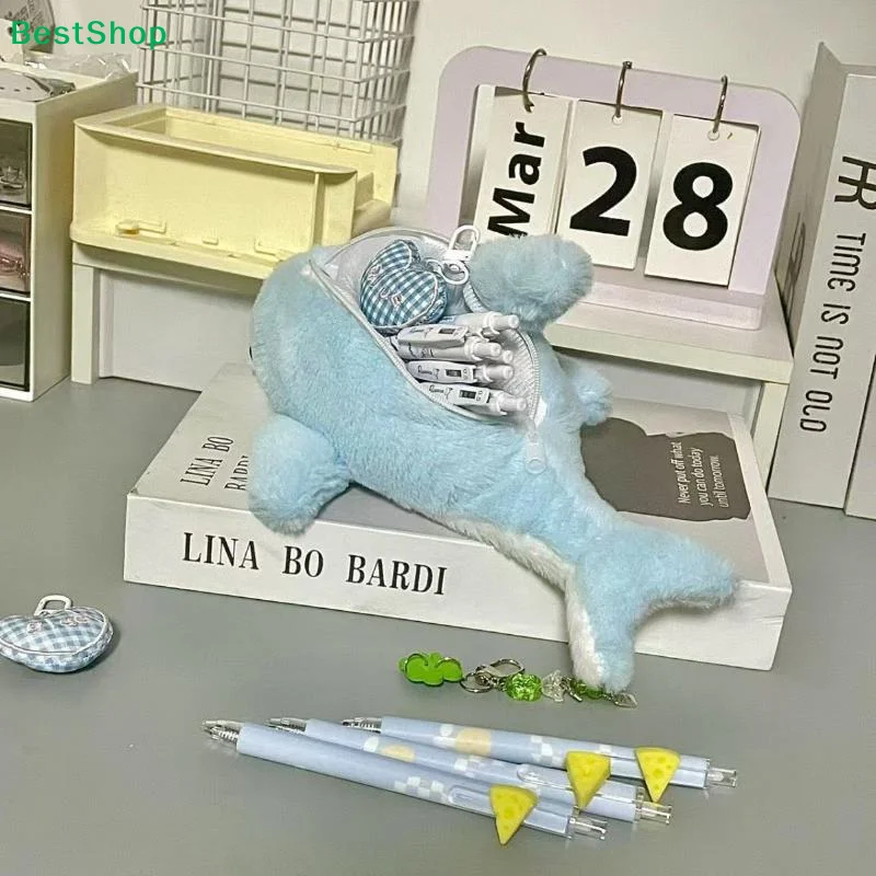 〔R〕귀여운 해양 동물 인형 필통 - 오르카/돌핀/상어 모양의 학용품용 인형 펜 가방