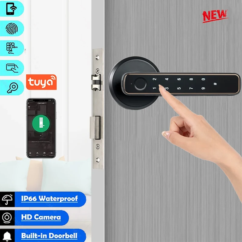 

AA FT01 Smart Fingerprint Door Lock Password with Keys Smartlife/Tuya APP Unlock For Indoor Wooden Metal Door Smart door lock