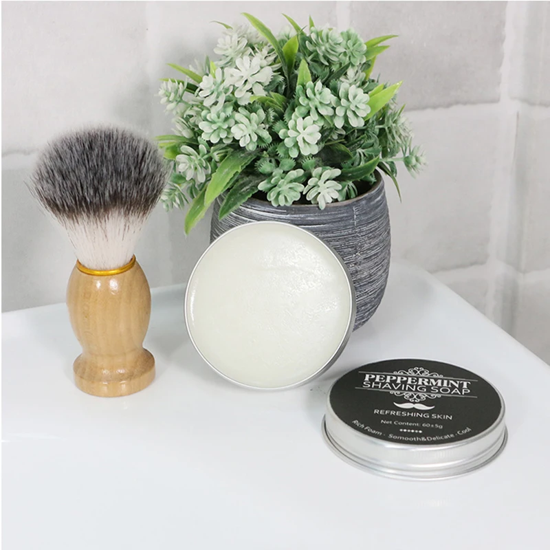 Mint Scent Men&rsquo;s Shaving Soap Aluminum Boxed Foam Rich Gentle Handmade Soap Shave Beard Cream 60g