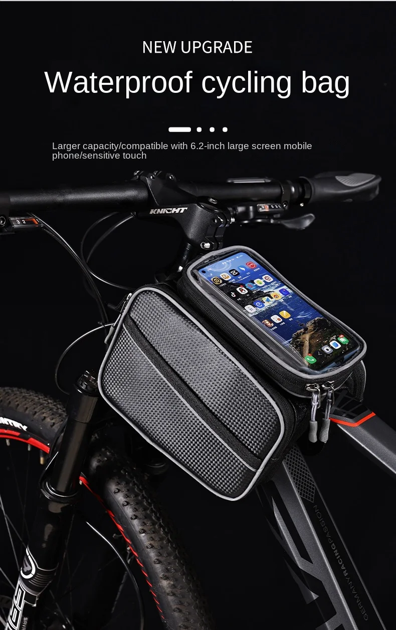 Description Picture 2 of itemBike Bags Road Bike Riding Gear Accessories Large Capacity Touch Screen Handlebar Front Tube Waterproof Mobile Phone Bag