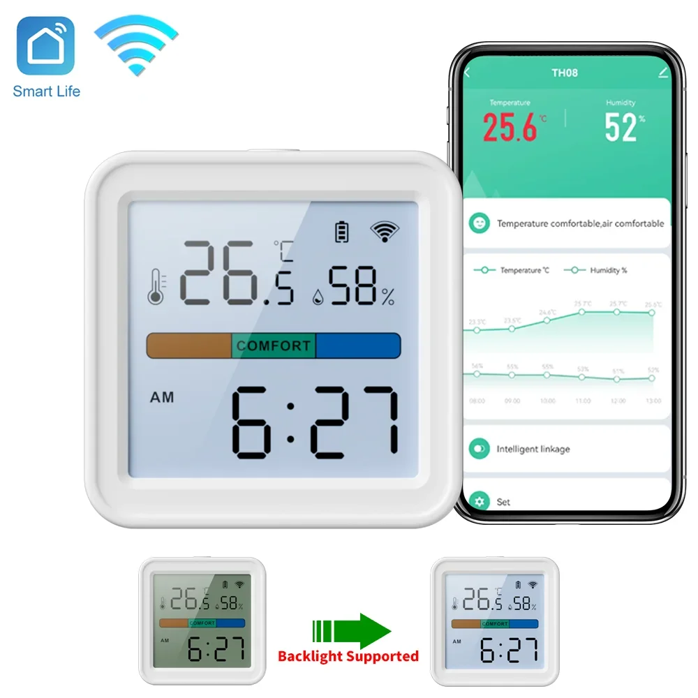 Tuya WiFi Temperature Humidity Sensor Smart Life Support Alexa Google Home