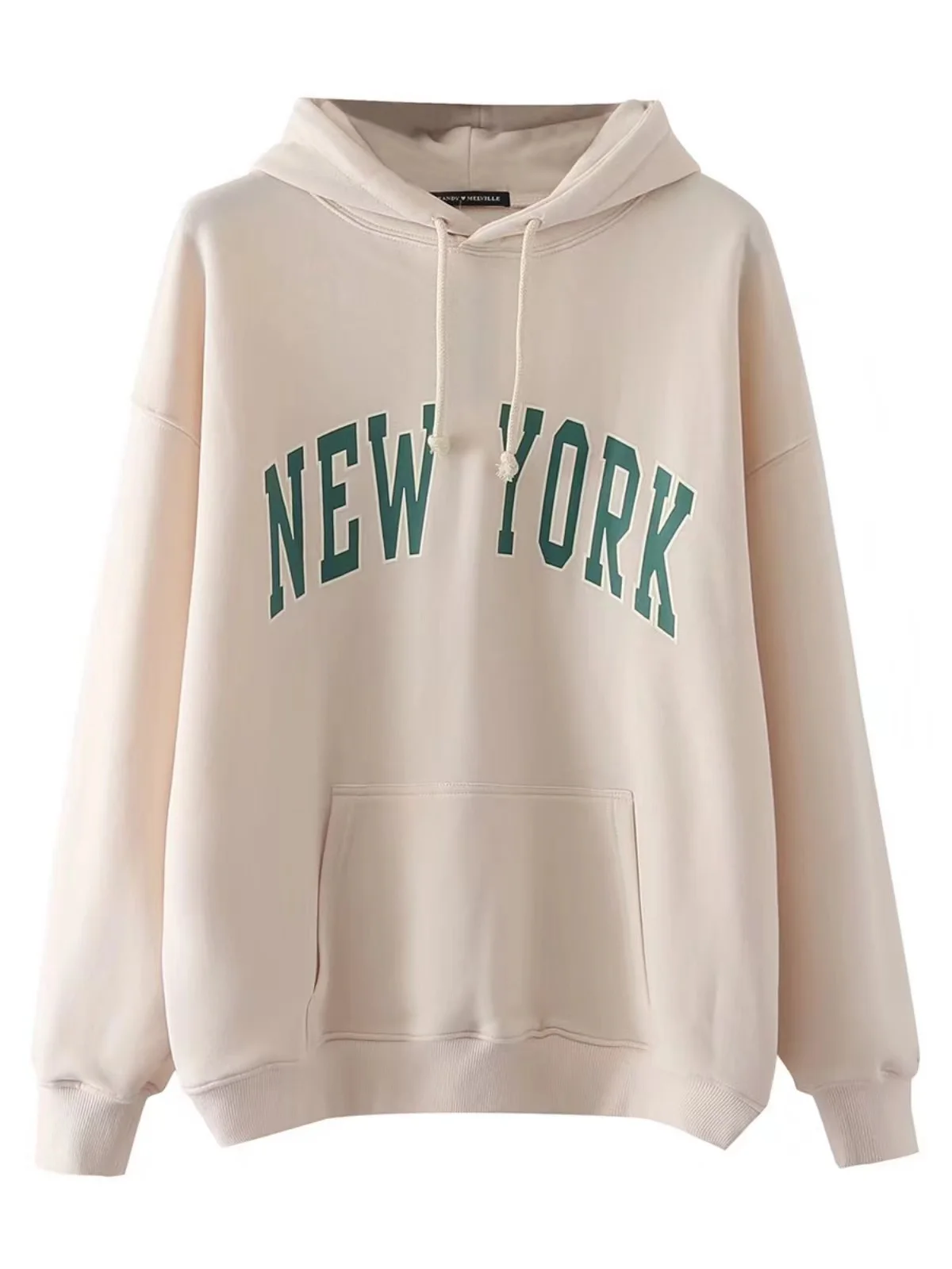 

UNUTH Casual Girls Beige Letter Print Hoodies 2022 Summer Fashion Ladies Long Sleeve Outwear Women Pocket Cotton Soft Sweashirts