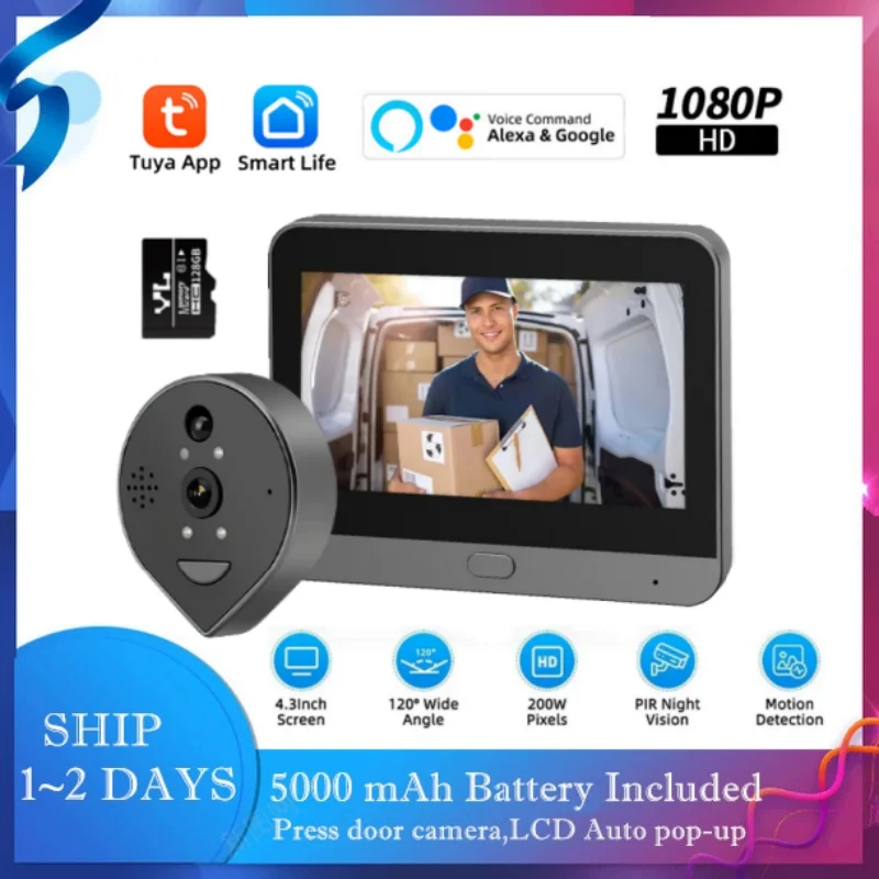 

Tuya Smart 1080P WiFi Door Bell Peephole Camera Hot Viewer Security Home Doorbell With Alexa Wireless Intercom for the apartment