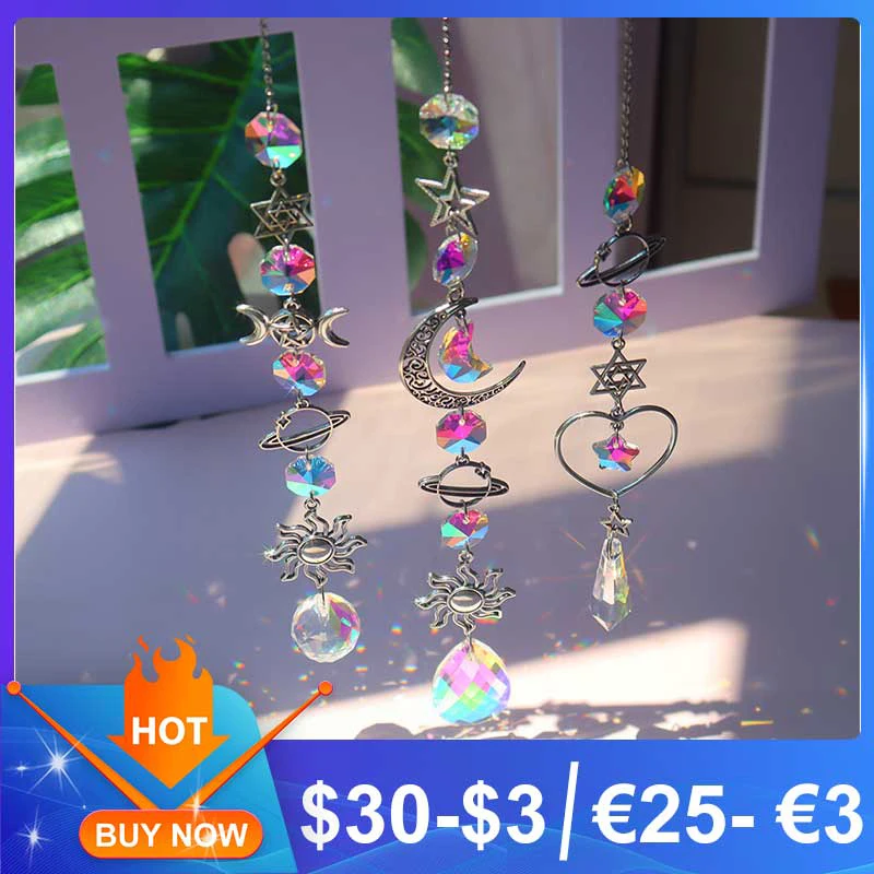 Crystal Windchime Handmade Sun Catchers Hanging Ornament Diamond Prisms Rainbow Chaser Home Bedroom Decoration Dream Catcher