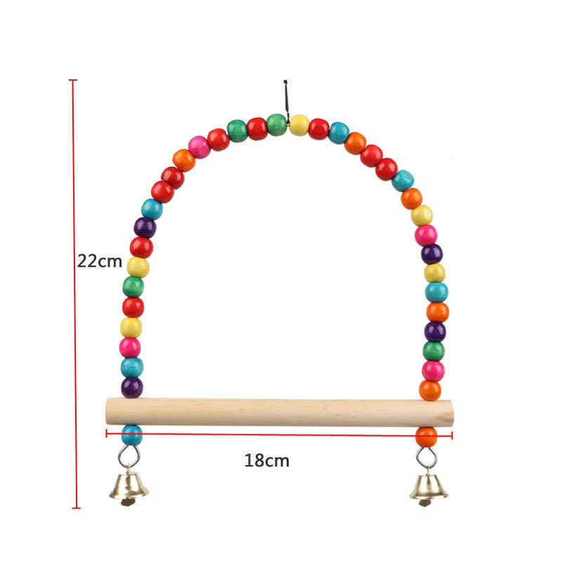 Durable Wooden Parrots Stand Swing Toy Birds Colorful Beads Bird Supplies Bells Toys Perch Hanging Swings Cage For Pets 1PC