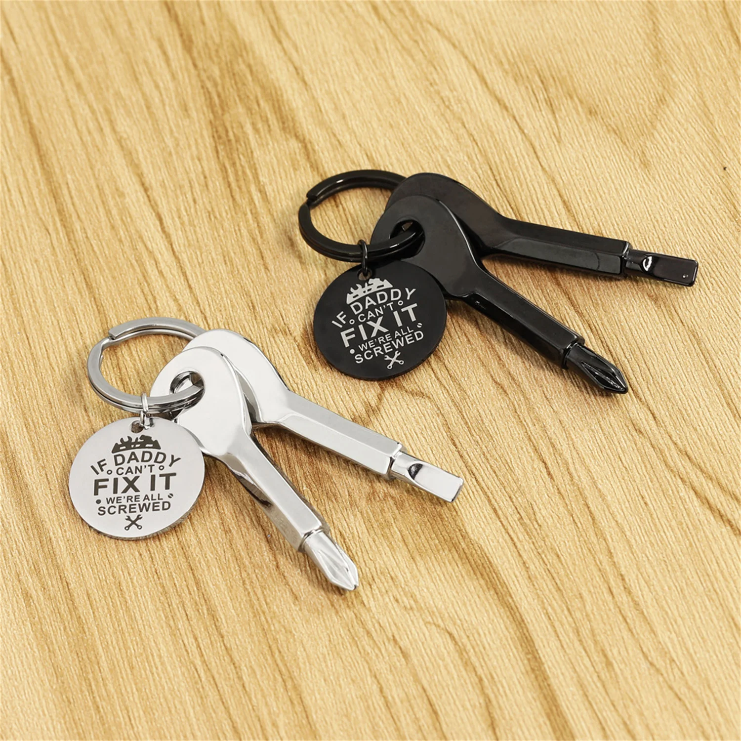 

Fix It Keychain Engraved Lettering Stainless Steel Keychain Screwdriver Tool Keyring Hardware Pendant Jewelry Gift For Men