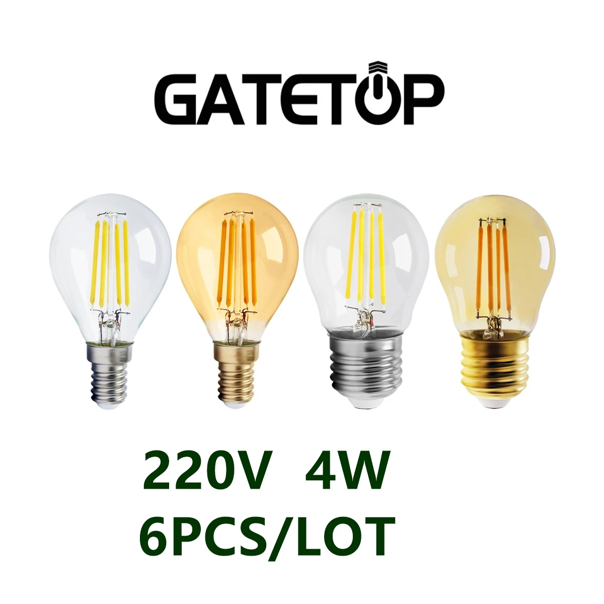 6PCS Retro Edison Filament Bulb G45 E14 E27 Bombillas AC220-240V 4W Vintage Lamp  2700K Gold 4000K Clear Glass Inner Decoration 6pcs lot 4w g45 retro edison filament bulb e14 e27 bombillas 220v vintage lamp 2700k gold 4000k clear glass inner decoration