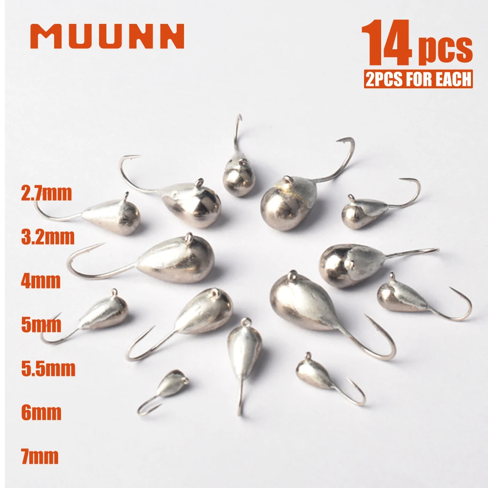 MUUNN Tear Drop Tungsten Ice Jigs,Winter Fishing Hooks, 2.7mm~7mm Crappie Bluegill  Panfish Pike Fishing Hayabusa Ice Hooks