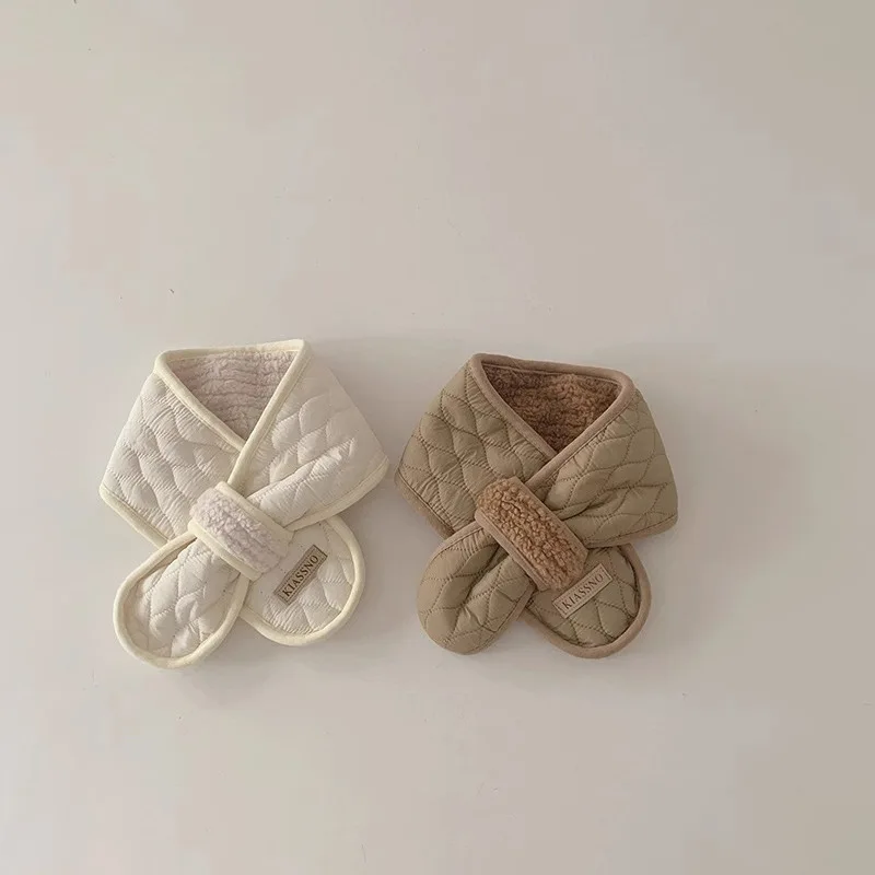 Solid Color Children's Scarf Autumn Winter New Baby Boys Girls Lamb Wool Thickened Warm Cross Neck Protection