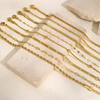 Non Tarnish Stainless Steel Bracelet Stackable for Women, Thin Herribone Chain Bracelet Waterproof Gold Plated Jewelry - Image 2