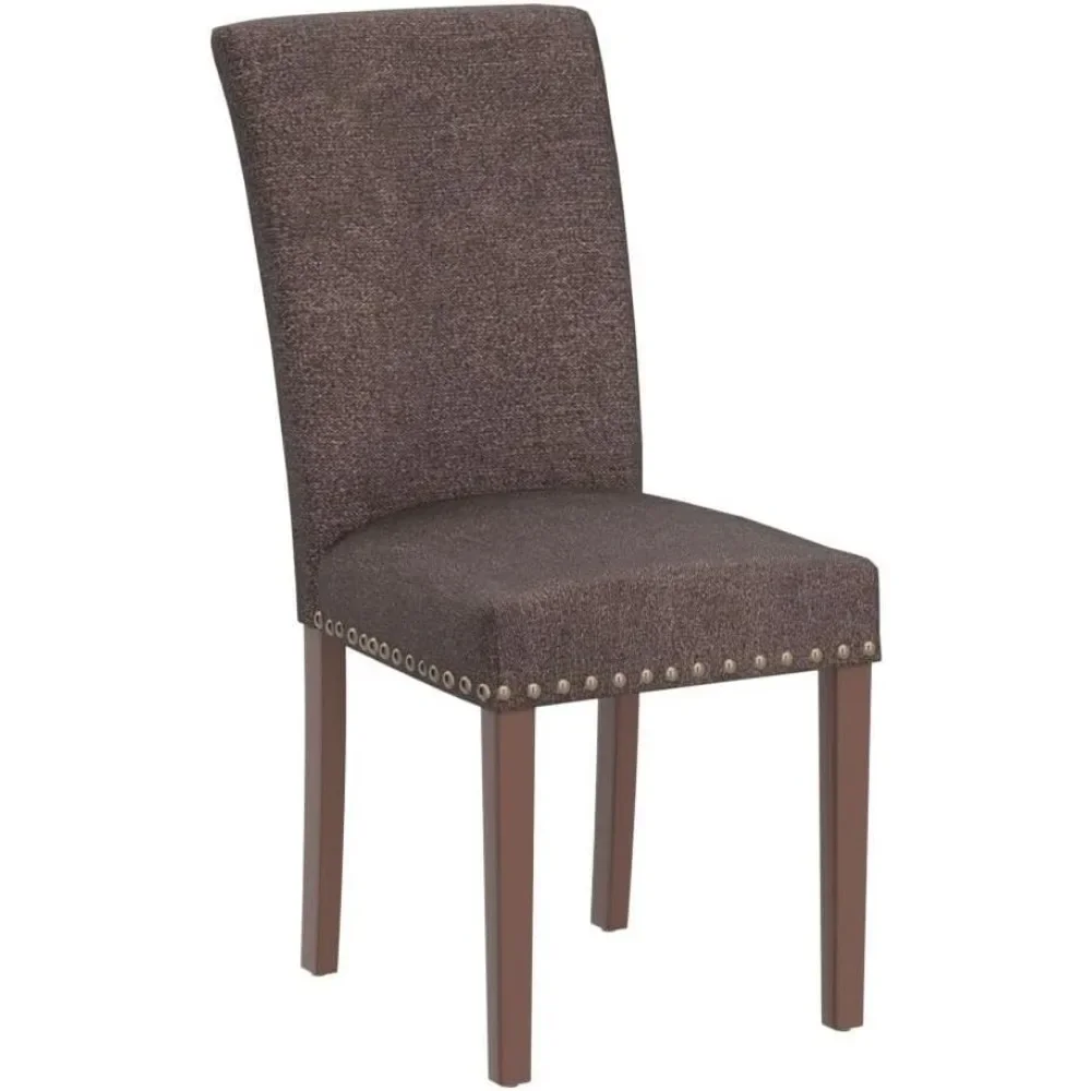 Fabric Parsons dining chair 6-piece set, fabric restaurant kitchen side chair with nail head trim and wooden legs-brown