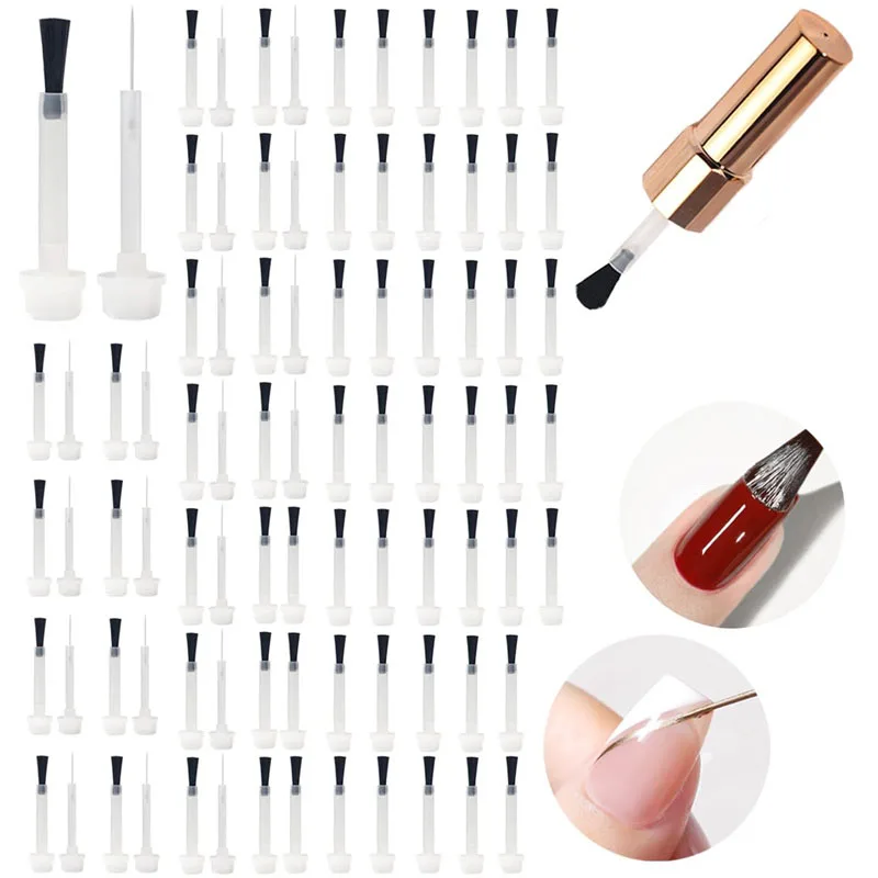 66 pieces disposable nail polish brushes replacement heads 2 style retractable liquid makeup brush replacement brush bottle polish