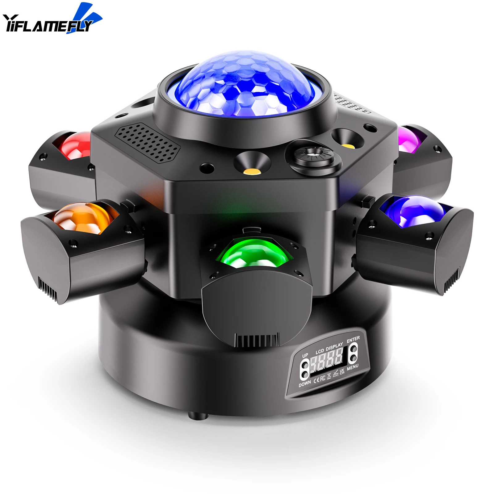 Yiflamefly 120W Six-armed Stage light with RGBW 4-IN-1 Lighting Effect and Starry Effect Controlled DMX512 For DJ Party Concert
