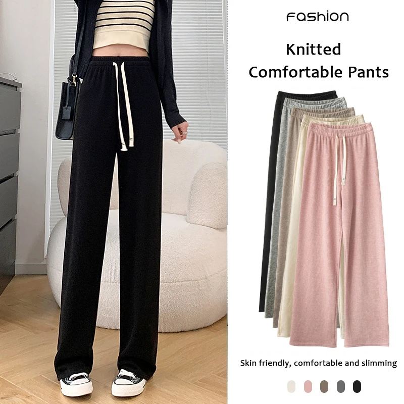 

2023 Casual Women Corduroy Long Pants Autumn Winter High Waist Wide Leg Pants Thick Fleece Inside Female Long Pants Trousers