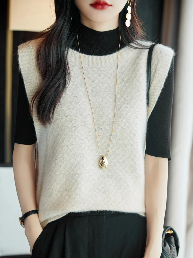 Naiste 100% meriinovillast o-kaelusega lohvaka lõikega vest S-XL 5