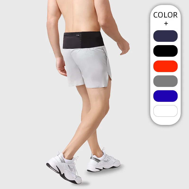 Summer Sports Shorts Men's High Waist Pocket Waterproof Quick Drying Breathable Marathon Running Fitness Nylon 3 Quarter Pants
